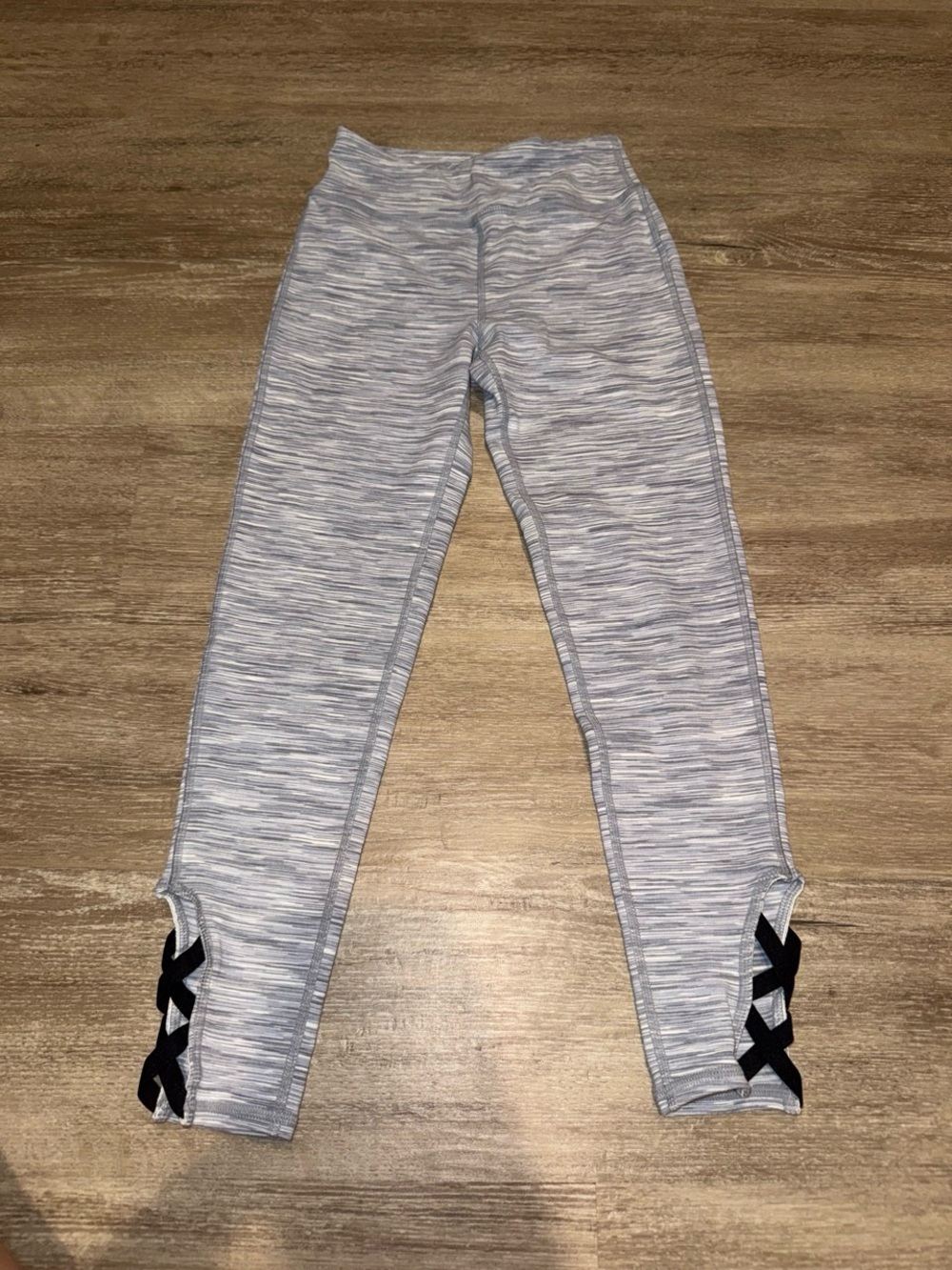 Zella Girl Gray Space-Dye Leggings with Black Crisscross Ankles